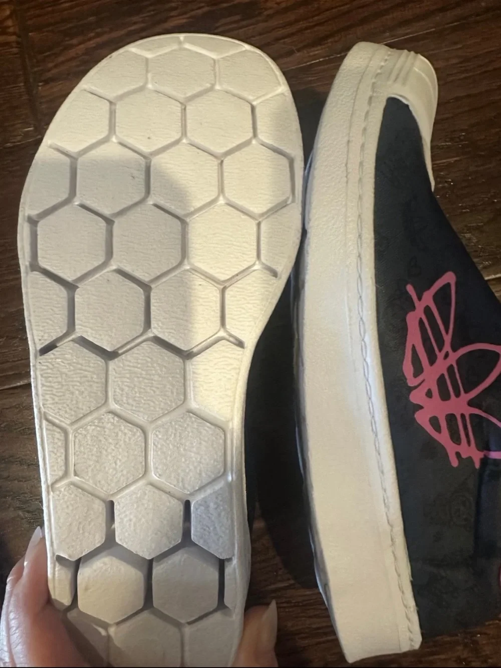 adidas Black and Pink Kids Slip-On Sneakers with White Shell Toe